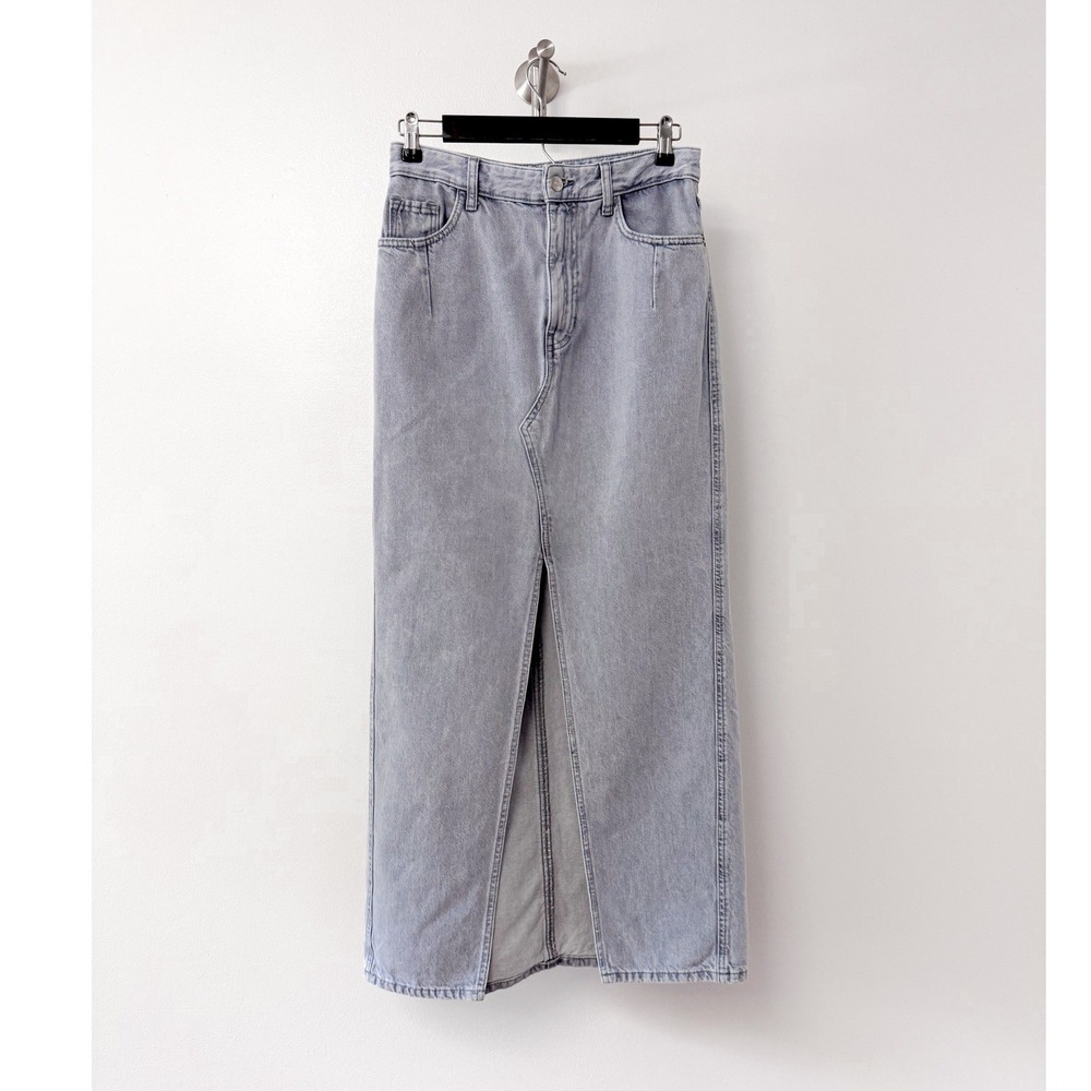 Zara Womens Light Wash Denim High Rise Front Slit Maxi Skirt 6164/201/802 XS